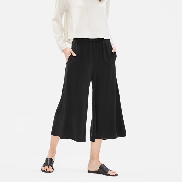 Eileen Fisher Pants - Eileen Fisher Georgette Silk Culottes Large NWOT Black Crepe